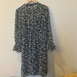 J.Crew Mercantile Drapey Tie-Front Dress Black & White Floral Blossom Print Sz S